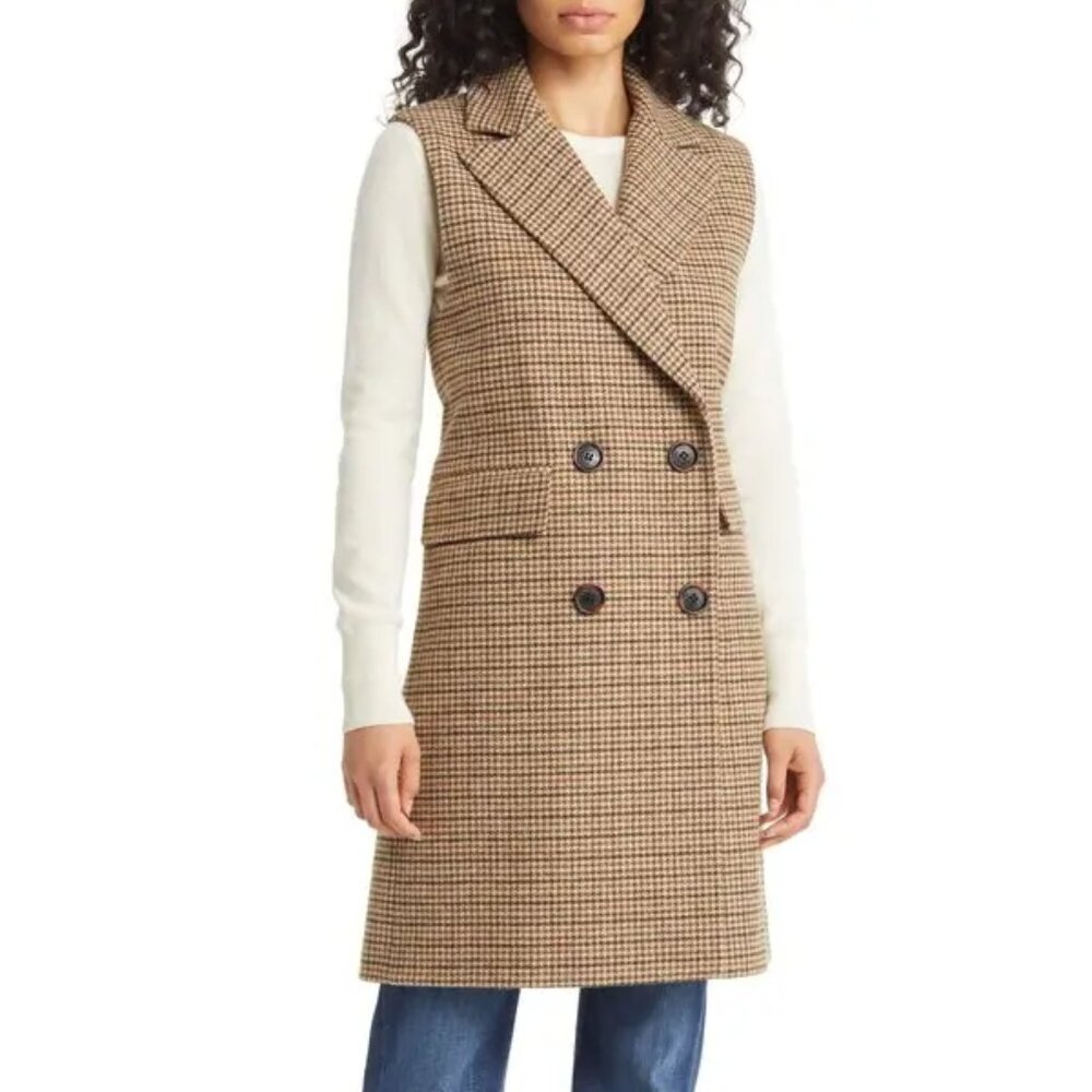 NWT Sam Edelman Plaid Check Double Breasted Wool Vest Size 0